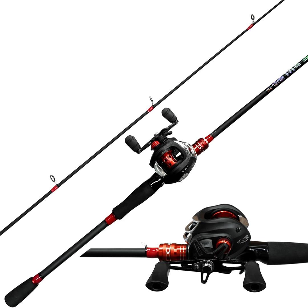 Kilitn Fishing Rod and Reel Combo, Baitcasting Combo Baitcast Reel, 6 Foot 7 Foot 2-Piece, Durable Fiberglass Wrapped Carbon Fiber Rod with Comfortable EVA Handle, Large, Style: Left-hand Reel - 6 Ft 2 Piece Rod