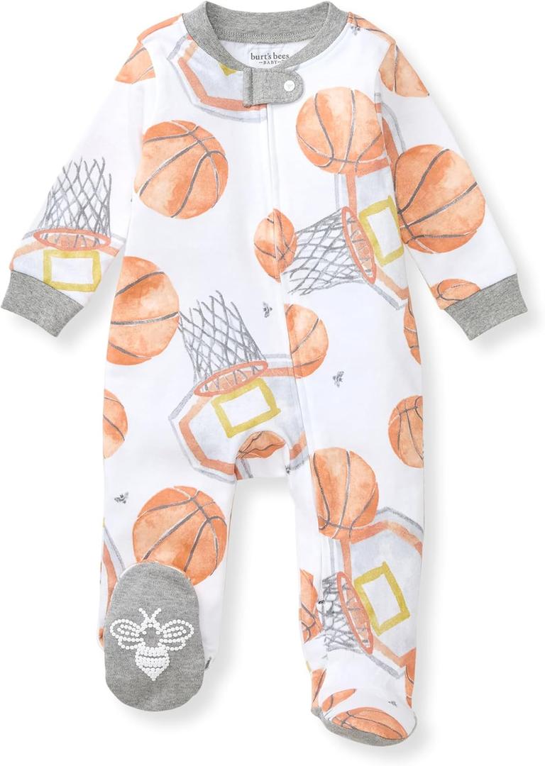 Burt's Bees Baby Baby Girls Pajamas, Zip Front Non-Slip Footed Sleeper Pjs, 100% Organic Cotton (3-6 Months)