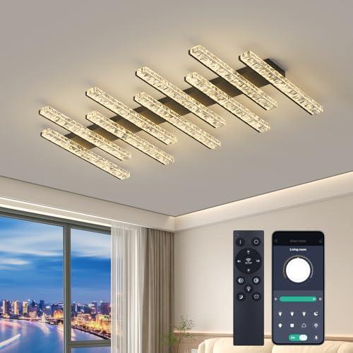 Modern LED Ceiling Light Dimmable Chandelier Fixtures with Remote Close to Ceiling Light 3120LM 120W Ceiling Lamp for Living Room,Bedroom,Kitchen, Black 43.3Inch 9-Light