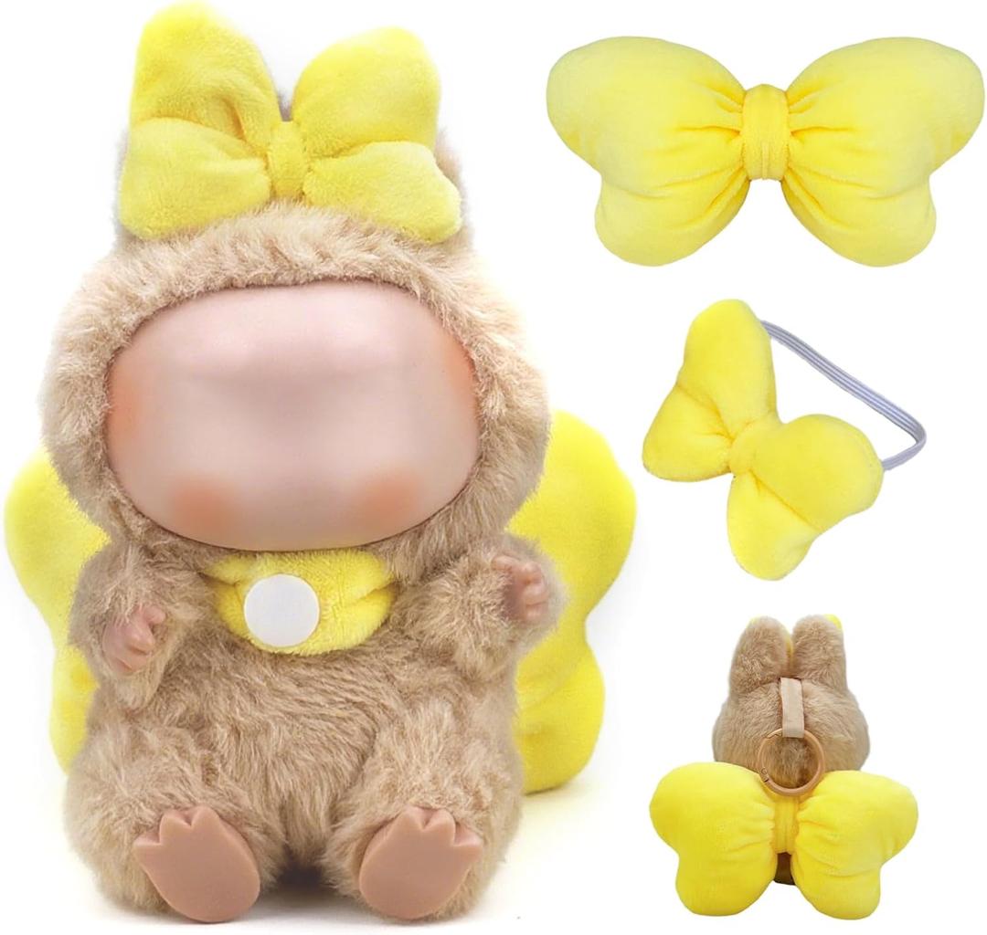 Doll Clothes & Outfits for Blind Box Plush Toy Figures - Complete Dress Sets with Accessories for Sitting & Standing Poses (for 15~17cm/ 5.9~6.7inch Dolls) (Basic Collection - Daffodil Yellow Set)