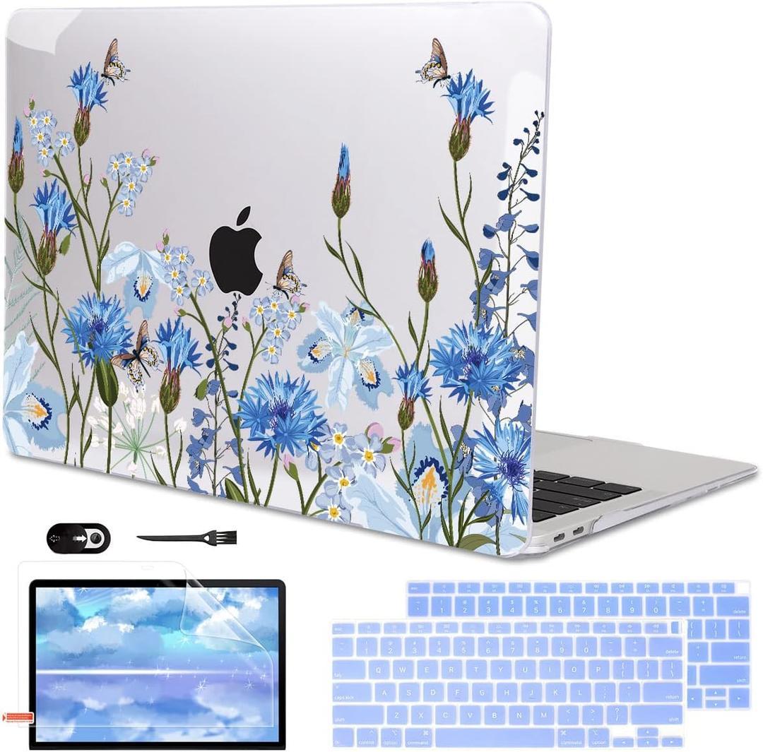 Compatible with MacBook Air 13 Inch Case 2018 2019 2020 2021 Release A2337 M1 A1932 A2179 Touch ID, Plastic Hard Case Keyboard Cover Screen Protector for Mac Air 13 M1, Tropical Blue Flowers
