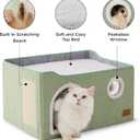 Bedsure Large Cat Beds for Indoor Cats - Extra Wide Cat Cube House for Small Pet with Fluffy Ball Hanging and Scratch Pad, Foldable Pet Cave Hideaway for Multiple Cats, 23.6x16.9x13 inches, Green