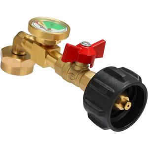 Upgraded Propane Refill Adapter with Valve and Gauge, for Filling 1lb Bottles from a 20lb Tank, Fits QCC1/Type1 Propane Tanks and 1lb Disposable Cylinders, Solid Brass