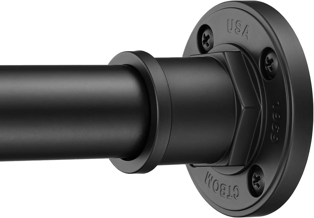 BRIOFOX Industrial Shower Curtain Rod - 2-in-1 Design Tension Curtain Rod - Rustproof Non-Slip 54 to 90 Inch Stainless Steel, Matte Black Window Curtain Rod