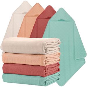 Preboun 4 Pcs Muslin Hooded Baby Towels,32"x 32" Cotton Newborn Bath Towel Muslin Infant Baby Blankets Absorbent Unisex Newborn Registry Gift for Girls Boys(Warm Colors)