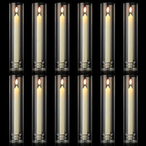 12 Sets Modern Candle Stand with Chimney Cover Taper Candle Holders Glass Hurricane Candle Holder for Tapered Candles 12inch Large Crystal Candlestick Holder Stand with Cylinder Sleeves for Wedding