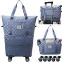 Expandable Foldable Duffel Bag Suitcases,Detachable Rolling Wheels,Rolling Duffle Bag with Wheels,Suitcase with Wheel,Carry on Luggage,Gift for Men Women Lightweight Suitcases (Blue)