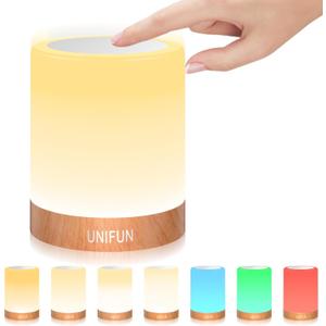 UNIFUN Touch Control Night Light - Rechargeable Bedside Table Lamp with Dimmable Warm White (2800K-3100K) & RGB Color Changing, Portable Cordless LED Lamp for Bedroom, Nursery, Living Room (Regular Szie)