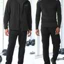 RPOVIG Men's Tracksuit Sweatsuits 3 Piece Windproof Jacket Long-Sleeve T-Shirts Pants Athletic Hiking Camping Jogger Outfits Small