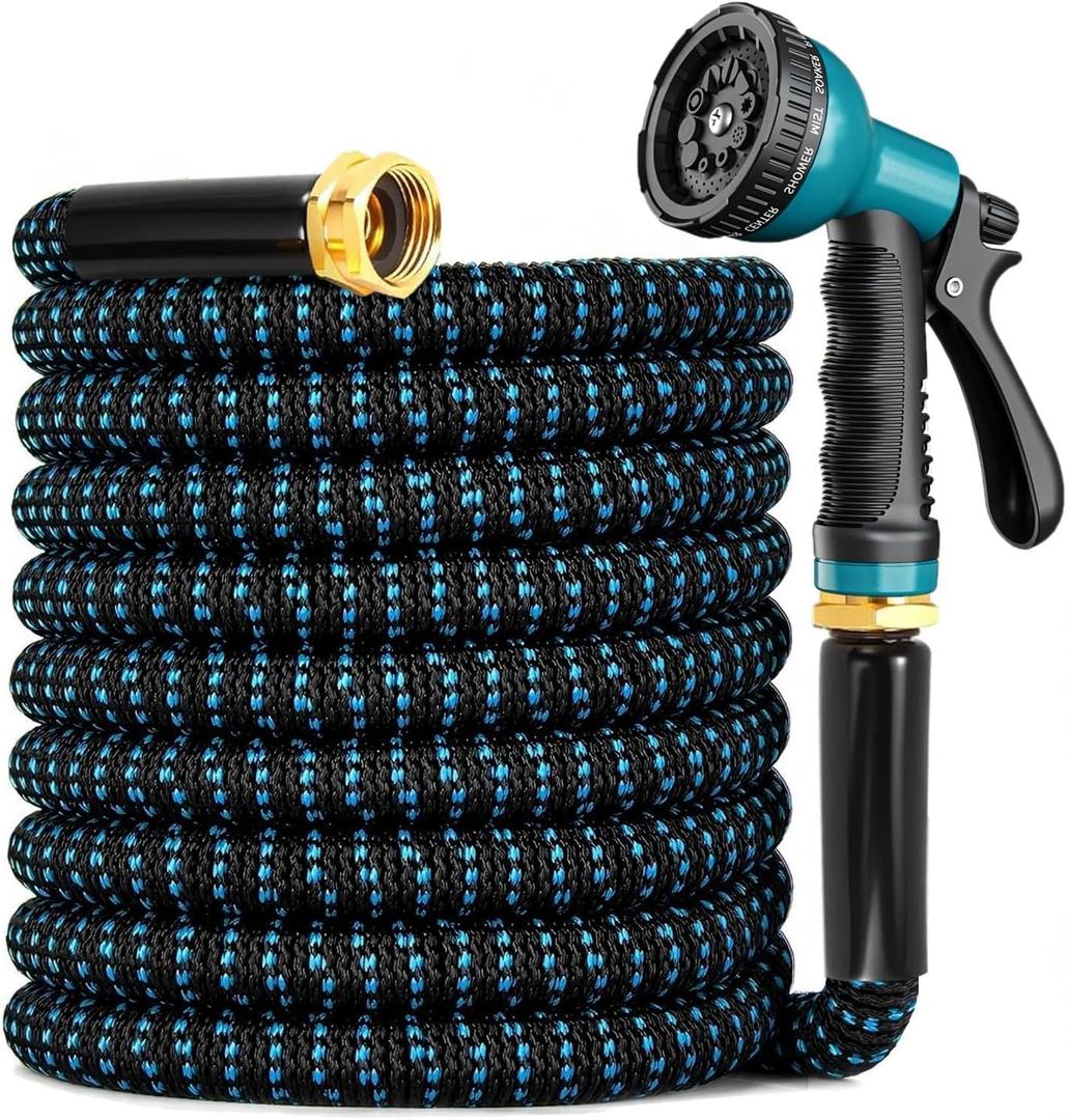 Expandable Garden Hose 100ft with 10 Function Nozzle, 2026 No Kink Water Hose 100 ft, Leak-proof Sturdy Brass Fittings, Durable 3750D Fabric, Lightweight, Flexible for Outdoor Watering, Car Washing