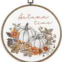 MAQIKA Fall Pumpkin Floral Wall Art, Autumn Decor, Rustic Round Wall Hanging, Farmhouse Canvas Prints for Home Living Room, 10x10 Inch