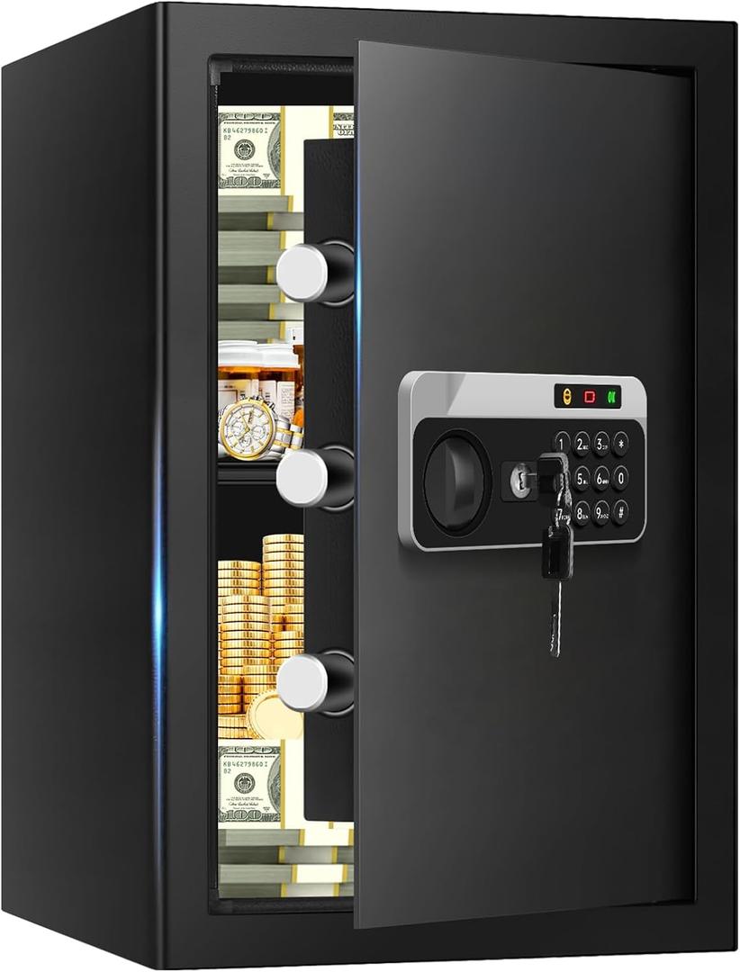 3.3 Cuft Large Fireproof Safes, Security Safe Box Fireproof Waterproof with Digital Keypad, Removable Shelves and Alarm System, Anti-theft Fire Proof Safe for Home Documents, Valuables