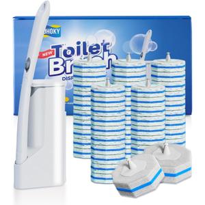 Disposable Toilet Brush Cleaning System with 50pcs Refills Pads Replacement Heads, Toilet Cleaning Stick, Wall Mounted Toliet Wand Kit Bathroom Maintenance, Toilet Bowl Cleaner Wands Holder and Set
