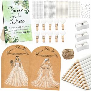 30 Sets Guess The Dress Bridal Shower Games for Guests Wedding Shower Games Cards Engagement Party Activities Double Sided Draw The Bridal Dressing Card Pencil Fun Bachelorette Party Favor Game Ideas