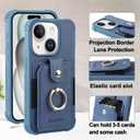 MONASAY Wallet Case Compatible for iPhone 15 Plus/14 Plus 5G 6.7 inch with 360 Rotation Ring Stand[Glass Screen Protector][RFID Blocking] Leather Phone Cover with Card Holder, Light Blue