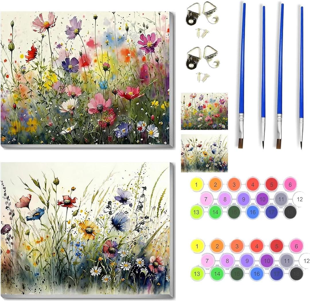 VIGEGU 2 Pack Flower Paint by Numbers Kit for Adults with Framed,Flowers Paint by Number DIY Adult Paint by Number Kits for Wall Decor 10x12in