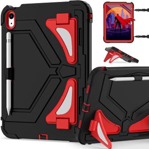 Scnioy Case for iPad (A16) 11th Generation 2025, iPad 10th Generation Case 2022, Kids Friendly i Pad 10th Gen Cover with Multi-Angles Kickstand Shoulder Strap Screen Protector 11/10.9 Inch, Black Red