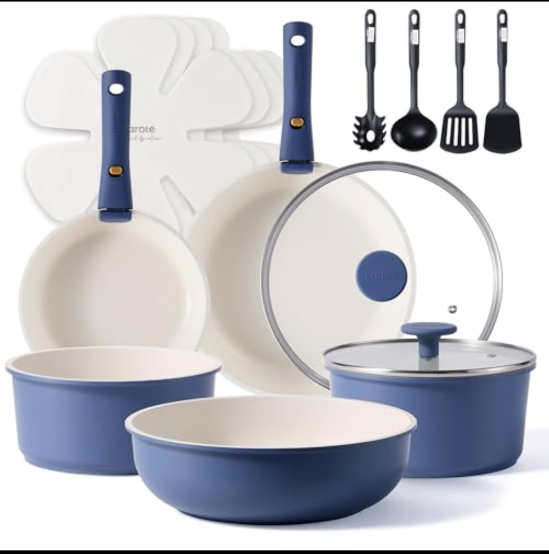 CAROTE Pots and Pans Set, Nonstick Cookware Set Detachable Handle, Induction Kitchen Cookware Sets Non Stick with Removable Handle, RV Cookware Set, Oven Safe