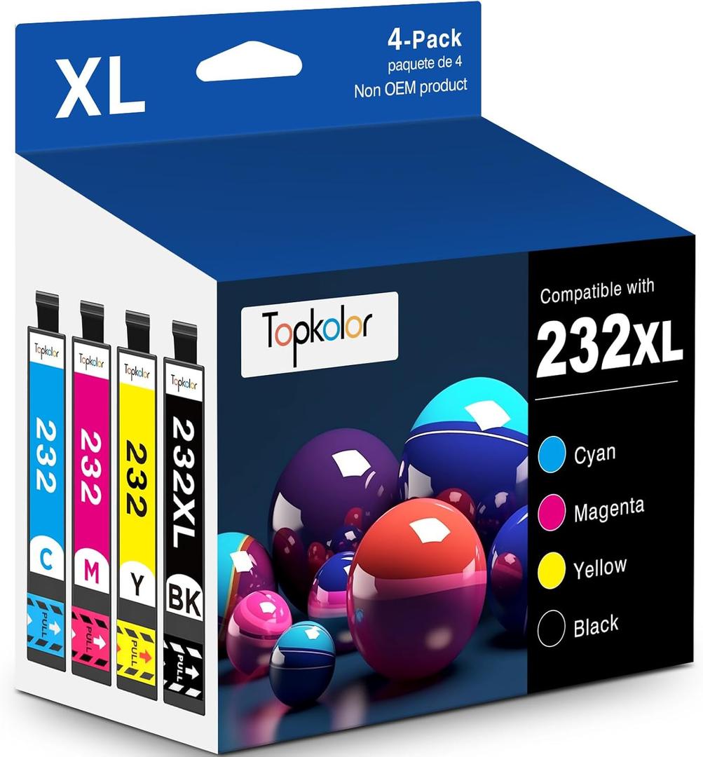 232XL Ink Cartridges Combo Pack Remanufactured Replacement for 232 Ink Cartridge 232 XL for Printer XP-4200 WF-2930 XP-4205 WF-2950, 232 232XL Ink Cartridge 4 Pack