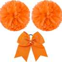Hanaive 3 Pcs Cheerleading Pom Poms and Large Cheerleader Hair Bow Metallic Cheer Supplies for Team Spirit Sports Dance Cheering (Orange)