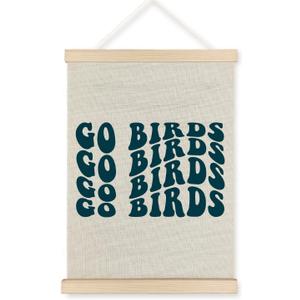 JOQUXI Football Go Birds Motivational Wooden Poster Hanger Frame, Sports Wall Art Decor, Wooden Hanging Frame for Home Game Room Living Room, 12x16 Inch (Trendy Retro Groovy)