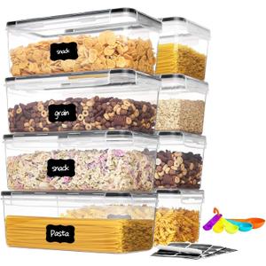 Airtight Food Storage Containers with Lids, 3.2L BPA-Free Plastic Canisters for Spaghetti, Cereal, Oats & Kitchen Pantry Organization, 8 Pack