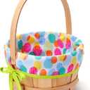 JOYIN Easter Wooden Basket with Liner, Portable Wood Buckets with Folding Handle, Easter Eggs Candies Party Favor Storage Container, Empty Gift Basket for Egg Hunt, Kids Party Treats & Picnic