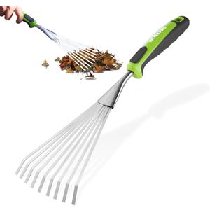 WORKPRO 16" Hand Rake, Heavy Duty Stainless Steel Garden Rake with Soft Handle, Small Garden Hand Tool for Gardening, Cultivating, Loosening Soil & Spreading Mulch, Flower Beds