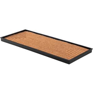 Anji Mountain Heavy Duty Waterproof Rubber Shoe Storage Mat Organizer/Boot Storage Tray Multi Use for Entryway with Coir, Tan Insert, Fits 3 Pair (34.5" Wide) (34" x 14" x 1.5", Rectangle Embossed Insert)