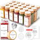 EDELHAUS Square Spice Jars with Bamboo Wooden Lid (Pack of 24) Spice Jars with Shaker Insert and 240 Labels - Bamboo Lid Glass Container for Spice Organisation [4.3 in 1.8 in]