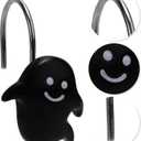 12PCS Shower Curtain Hooks, Halloween Ghost Shower Rings Decorative Shower Curtain Hangers Shower Curtain Hooks Decoration for Halloween Bathroom Rods Pendants Decor (Black & White)