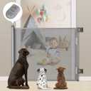 Retractable Baby Gate, Extra Wide Safety Kids or Pets Gate, 33 Tall, Extends to 55 Wide, Mesh Safety Dog Gate for Stairs, Indoor, Outdoor, Doorways, Hallways, Easy to Wipe(Grey)