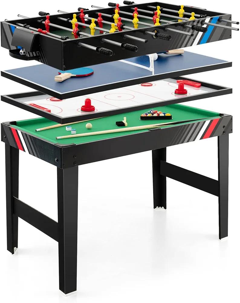 Goplus 4-in-1 Combination Game Table, 49'' Multi Game with Soccer, Air Hockey, Billiards, Pingpong Tabletop, Foosball, Pool Table for Home, Family Night, Adult Kids Gifts