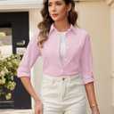 Button Down Shirts for Women Wrinkle Free Oxford Shirt Casual Business Long Sleeve Solid Work Blouse with Pocket (Pink, S)