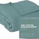 Cosy Family 100% Cotton Muslin Bed Blanket - Breathable and Lightweight Gauze Boho Blanket for Spring, Green, 80x90 Inches (4 Layer - 80x90in)