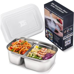Buddew 1.5L 304 Stainless Steel Inner Container with Compartments Electric Lunch Box, Removable Replacement Tray with Sealed Silicone Cover, Easy to Clean, Eco Friendly and Dishwasher Safe