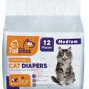 TailBliss Disposable Female Cat Diapers, 12 count | Three Dimensional Leak-Proof Protection, Wetness Indicator and Breathable Back Film (Medium), White
