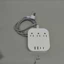 One Beat Power Strip with USB C, 3 Outlets 4 USB Ports (22.5W/4.5A) Desktop Charging Station, Flat Plug, 5ft Braided Extension Cord, Non Surge Protector for Travel, Cruise Ship, ETL Listed (White)