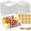 50 Pack Small Charcuterie Boxes with Clear Lids - To Go Paper Mini Charcuterie Box, Disposable Food Containers, 5Inch Dessert Boxes - Sandwich, Cookie, Sushi, Cake Slice, Strawberries (White)