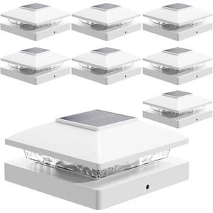 Solar Post Cap Lights Outdoor 8pack, White Waterproof Solar Powered Deck Fence Lights Fit 4x4 Wood/Vinyl Posts, Bright Warm White Solar Fence Cap Decorate Deck, Patio, Porch, Fence