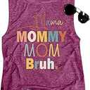 Women Mama Mommy Mom Bruh Tank Tops Cute Mom Graphic Funny Colorful Letter Print Sleeveless Vest Top (XL, Purple)