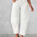 GRAPENT Barrel Jeans for Women Trendy High Waisted Wide Leg Baggy Cropped Relax Fit Stretch Denim Trouser Ankle Pants (White, S)
