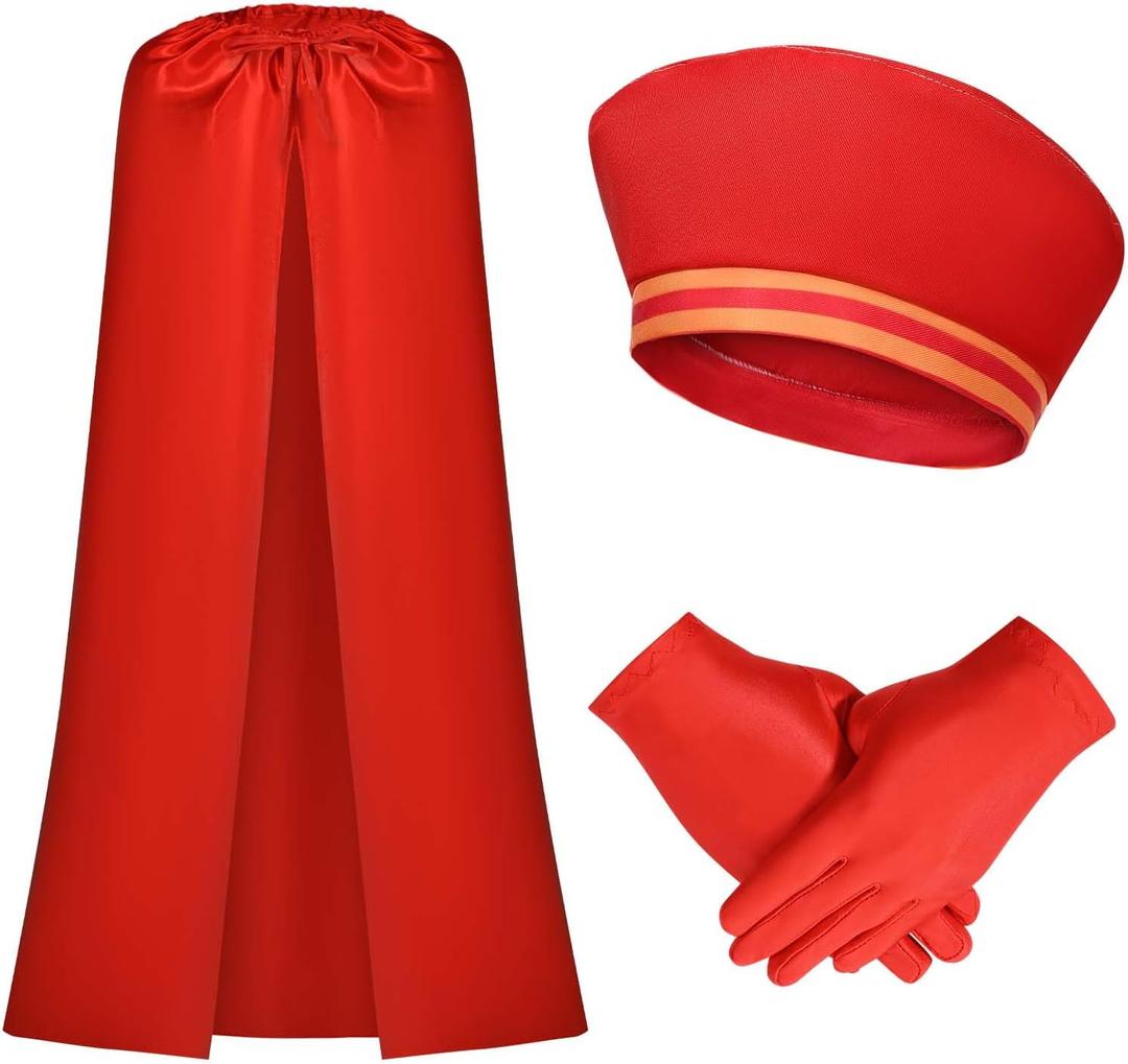 JcHrmers 3 Pcs Cartoon Costume Accessories Red Velvet Retro Hat Cape and Gloves for Men Women Halloween Cosplay Outfit