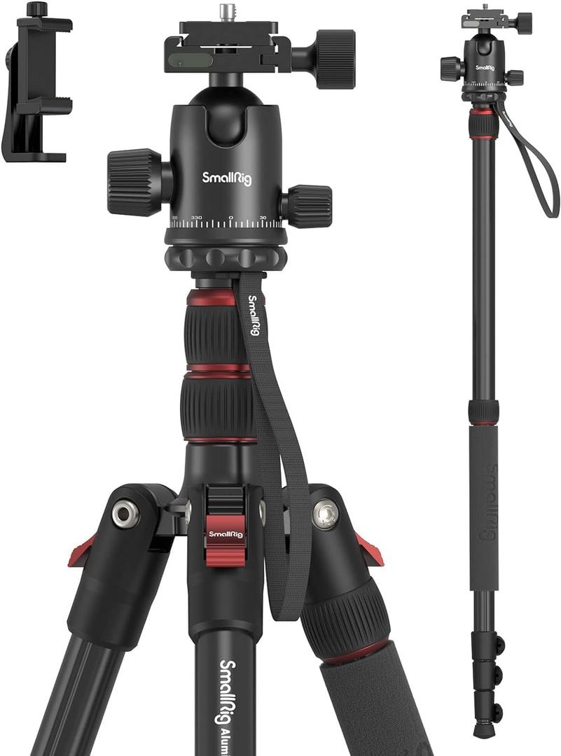 SmallRig CT-20 Camera Tripod, 78.7" Foldable Aluminum Tripod & Monopod, 360Ball Head Detachable, Payload 33lb (200cm/78.7")