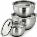 Mixing Bowls with Airtight Lids, Stainless Steel Nesting Bowl Set with Clear Lids & Valve, 3 Essential Sizes (1.5/3/5 QT), Measurement Marks, Non-Slip Silicone Base, Food Prep & Fridge Storage, Black
