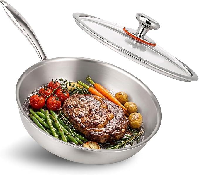 10 Inch Titanium Pans for Cooking, Titanium Frying Pan with Lid
Large Family Size Titanium Non-Toxic Healthy Cookware, Induction Compatible & Oven Safe for Even Heating