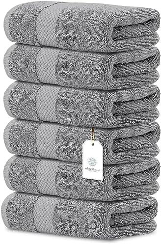 White Classic Luxury Light Gray Hand Towels - Soft 100% Turkish Cotton | Highly Absorbent Hotel spa Bathroom Towel Collection | 25x50 Inch | Set of 6