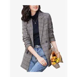 ebossy Women's Notch Lapel 2 Button Boyfriend Blazer Suit Houndstooth Plaid Jacket Coat Size L