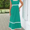 ZESICA Women's Summer Sleeveless Ruffle Dresses Square Neck Backless Boho Flowy Maxi Sundress with Pockets (Green, S)