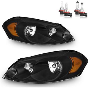 Headlights W/Bulbs for 2006-2013 Chevy Impala, 2006-2007 Chevy Monte Carlo, 2014-2016 Impala Limited Halogen Headlamp Replacement Driver & Passenger Side